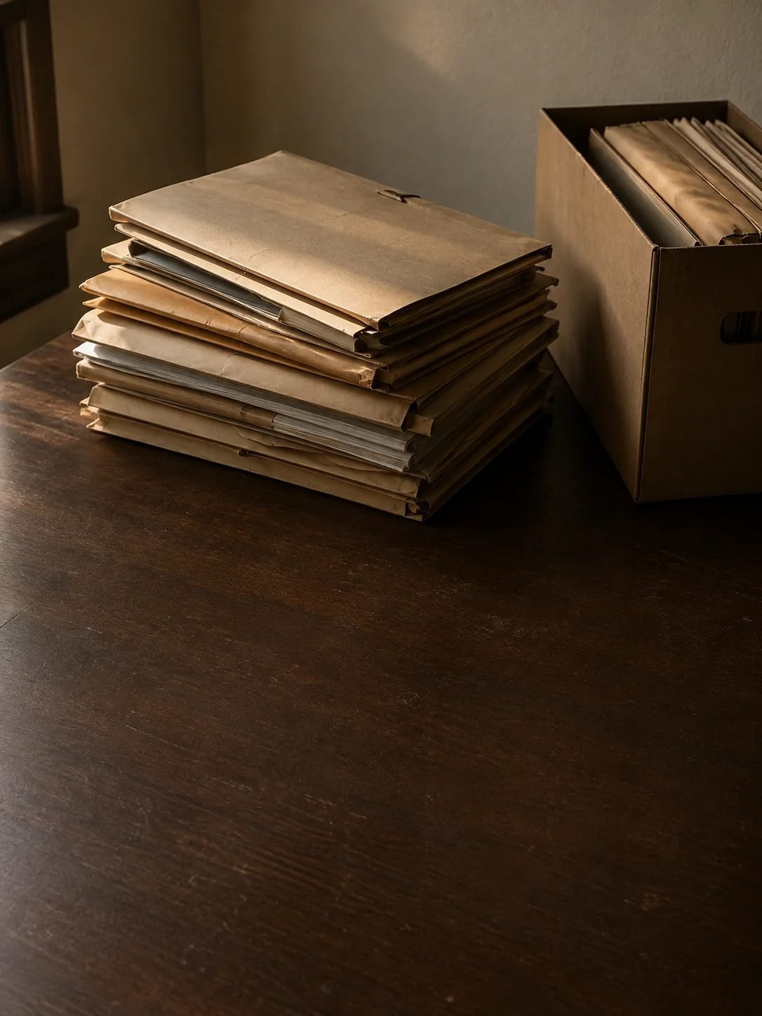 Pasta de documentos de inventário sobre mesa de casa